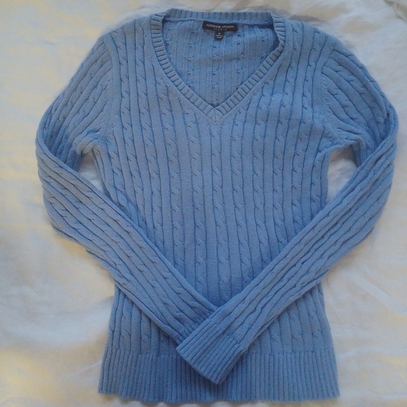 ADRIENNE VITTADINI PERIWINKLE CABLE KNIT VNACK COTTON SWEATER SIZE M - Picture 9 of 9